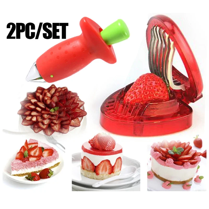 1pc/ 2pcs Kitchen Fruit Gadget Tools Strawberry Slicer Cutter Strawberry Corer Huller Leaf Stem Remover