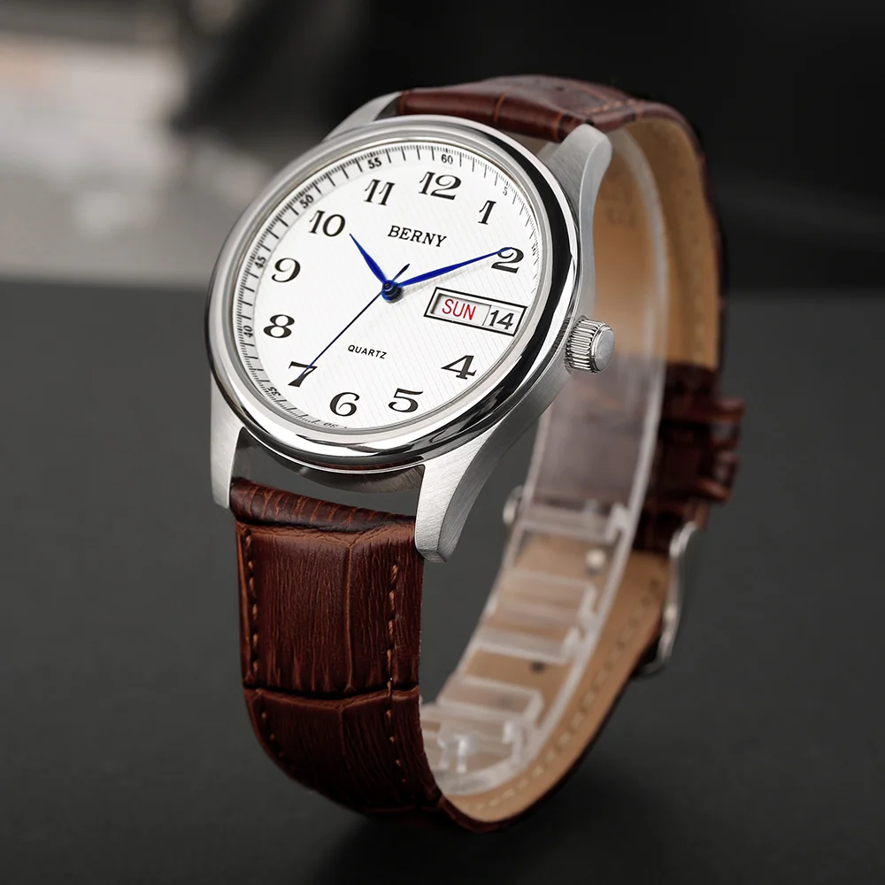 BERNY Men's Watch Quartz Day Date Calendar Wristwatch Waterproof