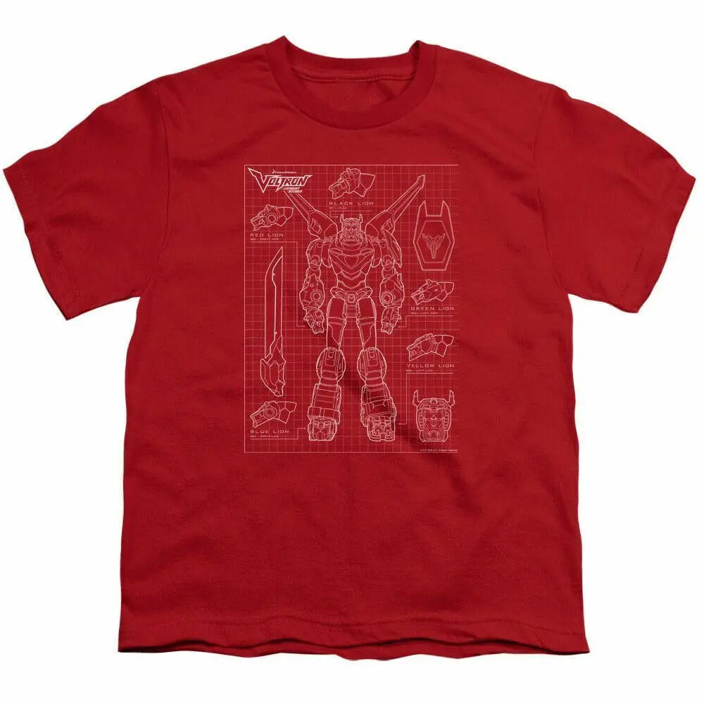 Voltron Voltron Schematic Kids Youth T Shirt Con Licenza Classic Cartoons Tee Red