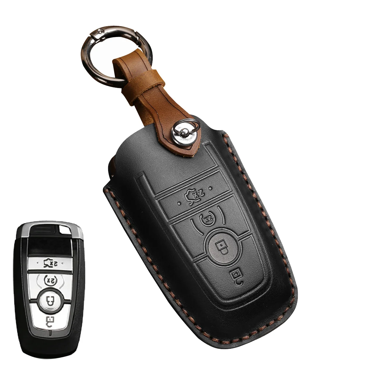 Premium Leather Car Key Case Cover & Keychain Holder
