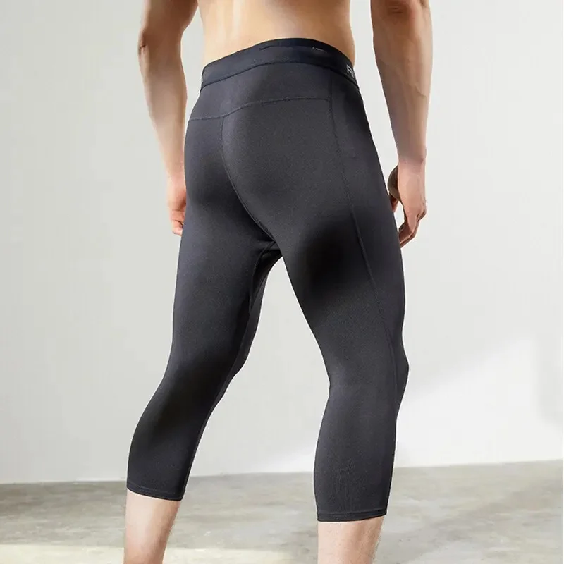 Men Running Sport Tights Pants Basketball Compression Cropped Leggings Gym Fitness Sportswear for Male Athletic Trousers