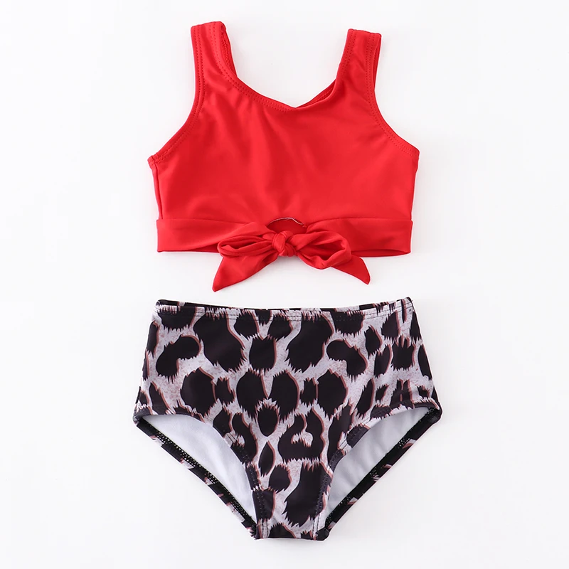 Girlymax 2 Pieces Summer Baby Girls Children Clothes Swimsuit Boutique Set Ruffles Rainbow Leopard newborn clothes set