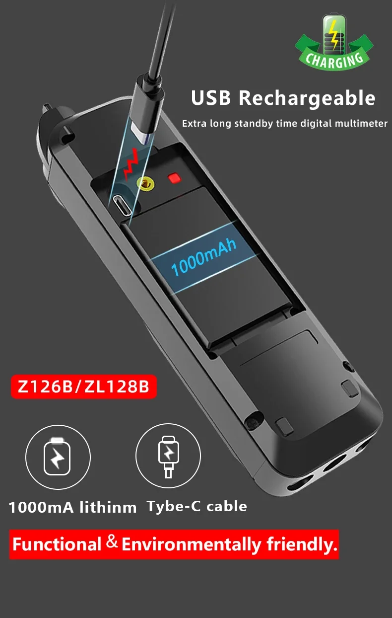 USB Charge Multimetro Digital Profesional AC DC Current Voltage Detector Pen Tru