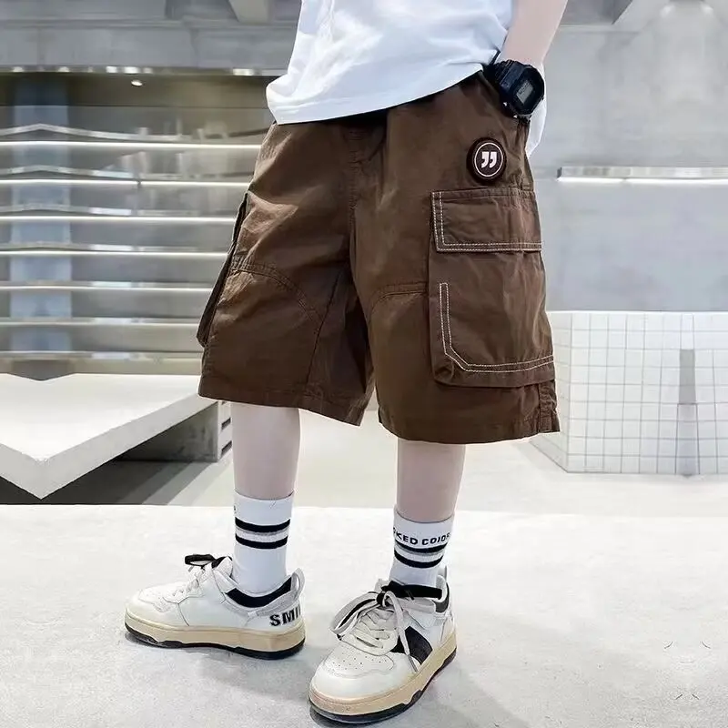 

Летняя детская одежда, брюки до локтя для мальчиков, Детские повседневные спортивные брюки большого размера, пляжные брюки для мальчиков, модные брюки-карго с карманами