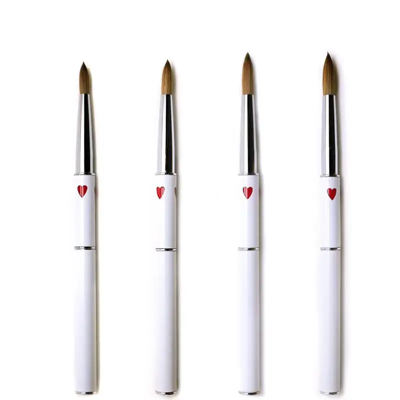 1PCS Manicure Drawing Brush Tools 6#8#10#12# Acrylic Nail Art Pen Pure Kolinsky Professional White Metal Heart Painting Sable 2