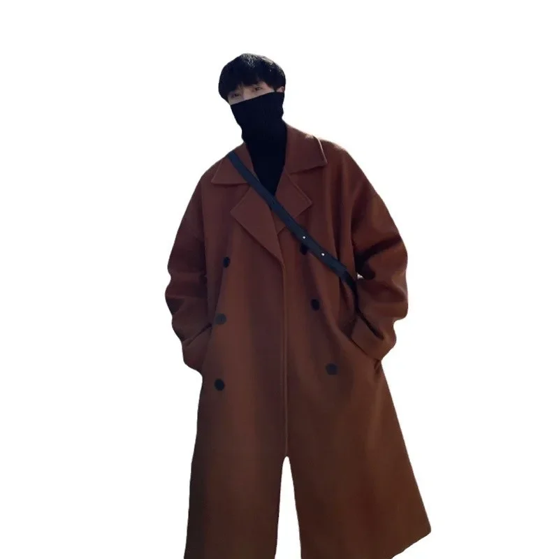 Autumn Winter Medium-Length Casual Trench Coat For Men Double-Breasted British Style Neat Jacket One Piece