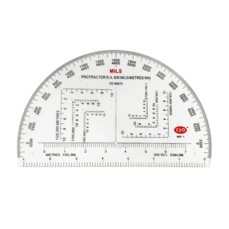 Semicircle Military Coordinate Scale Protractor Map Coordinate Romer Grids Reference Tool