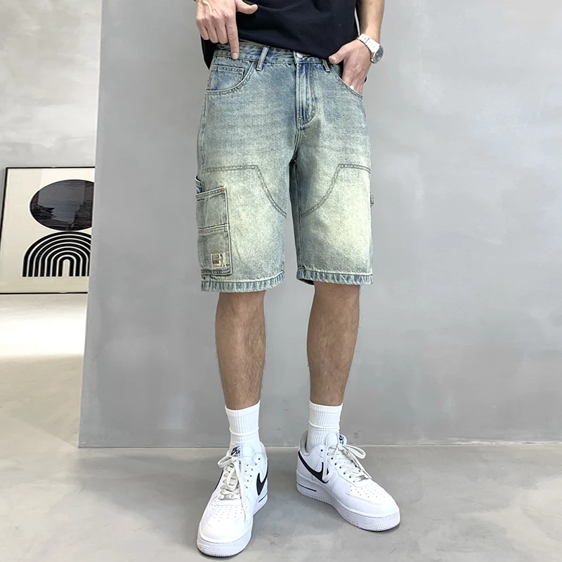 

Side Red and Green Stripes Jeans Men's High-End Design Slim Fit Skinny Casual Trend Fashionable Retro Distressed Blue Trousers
