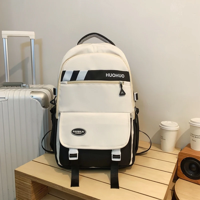 Fashion waterproof nylon women Backpack Girl travel High capacity Mochila student men black and white patchwork color laptop bag