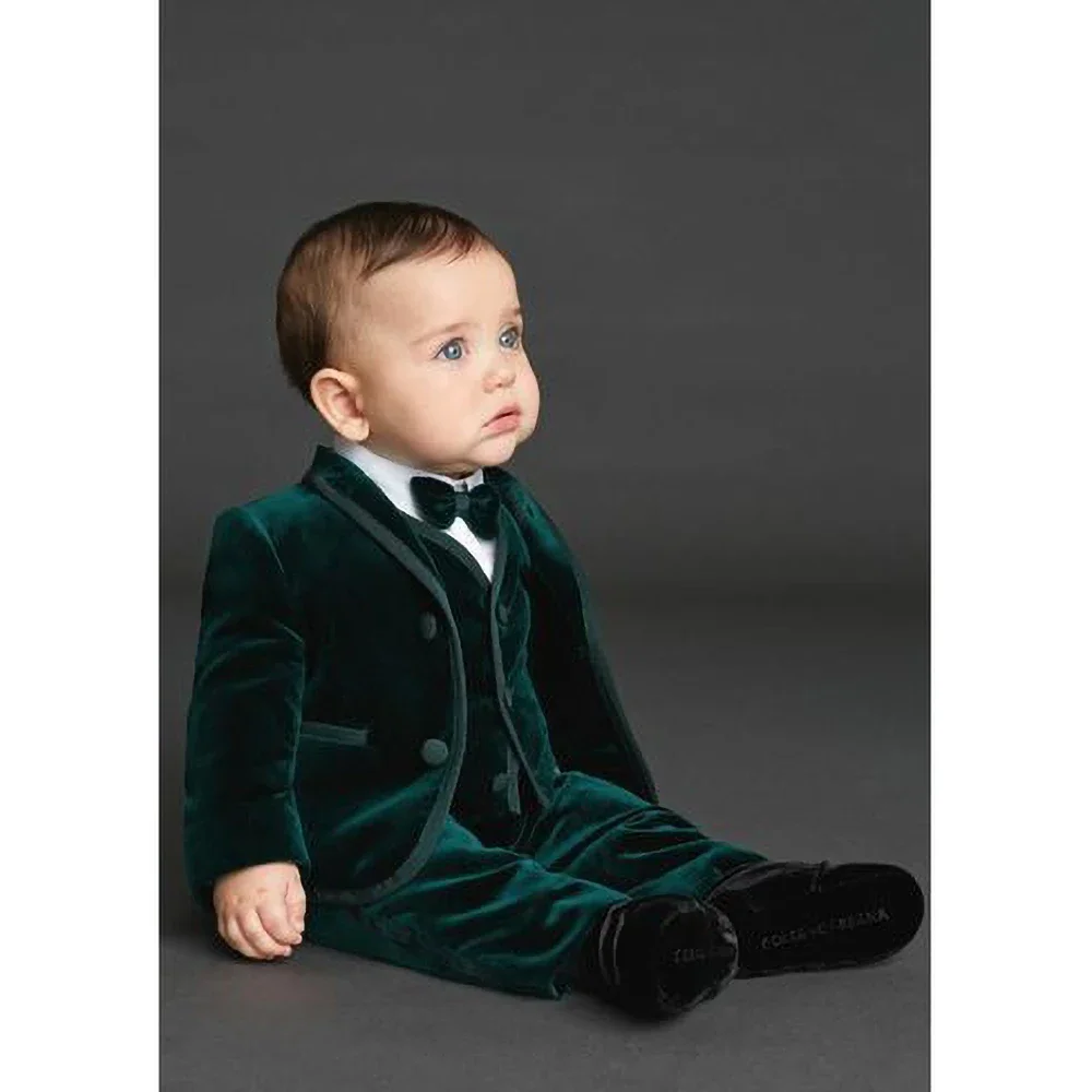 Suit for Baby Dark Green Fashion Shawl Lapel Blazer Set Casual Party Wedding Clothes for Children from 1 to 12 Years 3 Piece