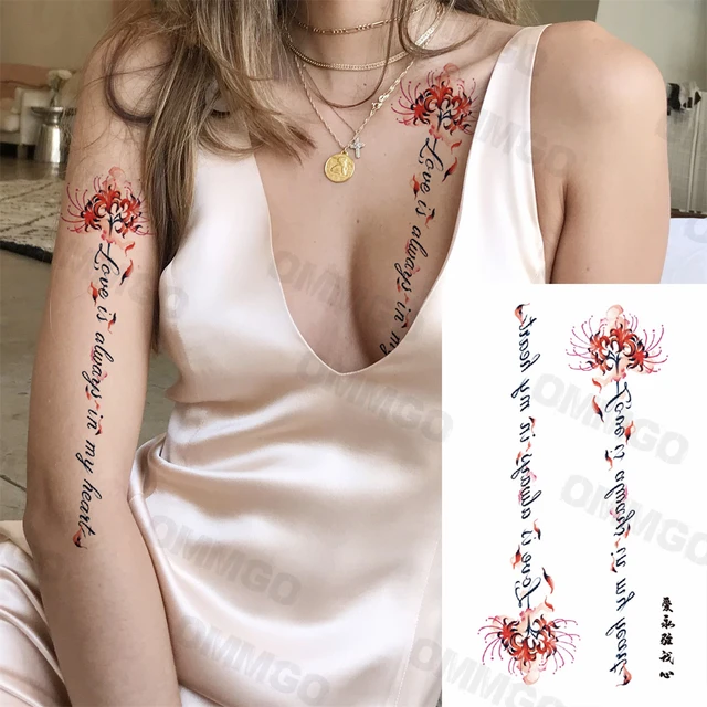 Black Rose Flower Temporary Tattoo For Women Girl Sexy Antelope Leopard  Tatoos Sticker Fake Body Art Painting Tattoos Chest Neck - Temporary Tattoos  - AliExpress