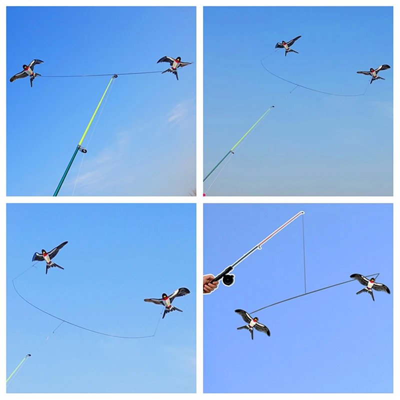 

free shipping Pole Swallow kite flying toys for children handle line winder sports outdoors fun hand game mini kite rods fishing