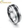BONLAVIE 8mm Tungsten Carbide Ring Men's Ring Brushed Finish and Black Center Beveled Edge Size 5 to 14 Wedding Engagement Ring 1