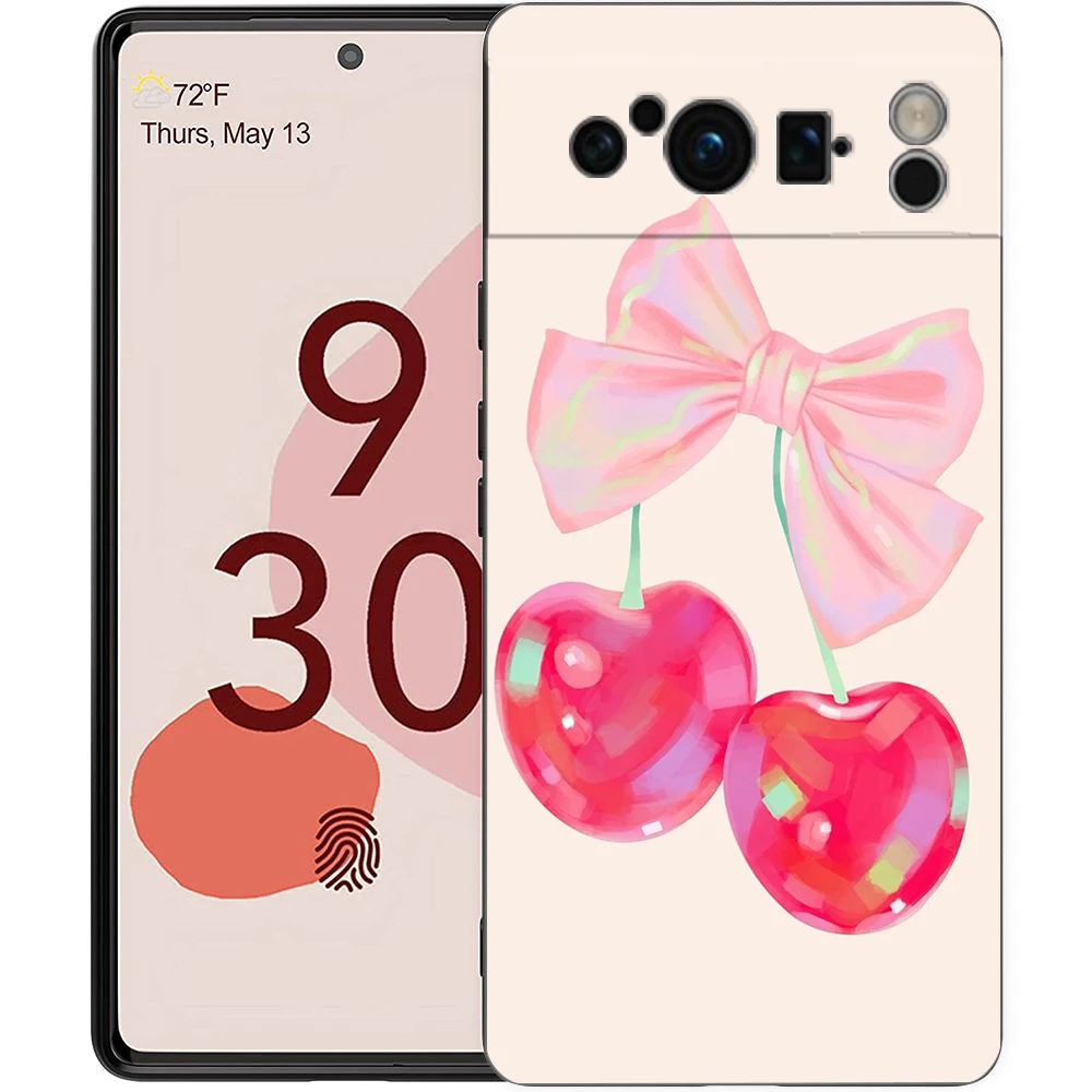 Charming Cherry Bow Soft Shockproof Black Phone Cover
