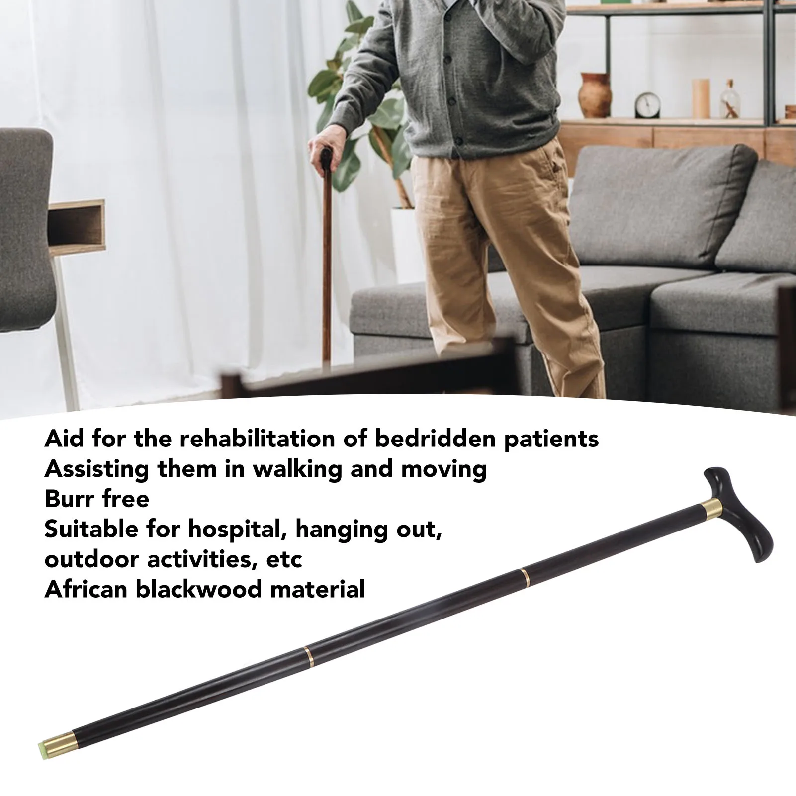 3 Section Detachable Walking Stick Portable African Blackwood Walking Cane Senior Elderly Cane Crutch for Elder Mothers Fathers 3
