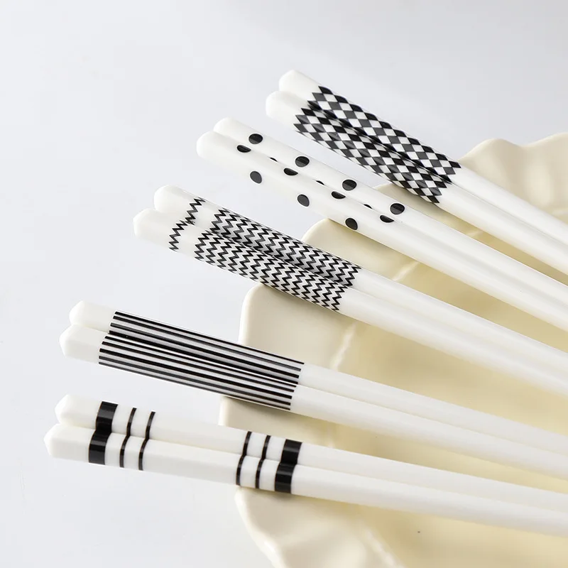 5pcs Hepburn Style Ceramic Chopsticks High Temperature Resistance Bone Porcelain Long Sushi Household Chopsticks Mould Proof