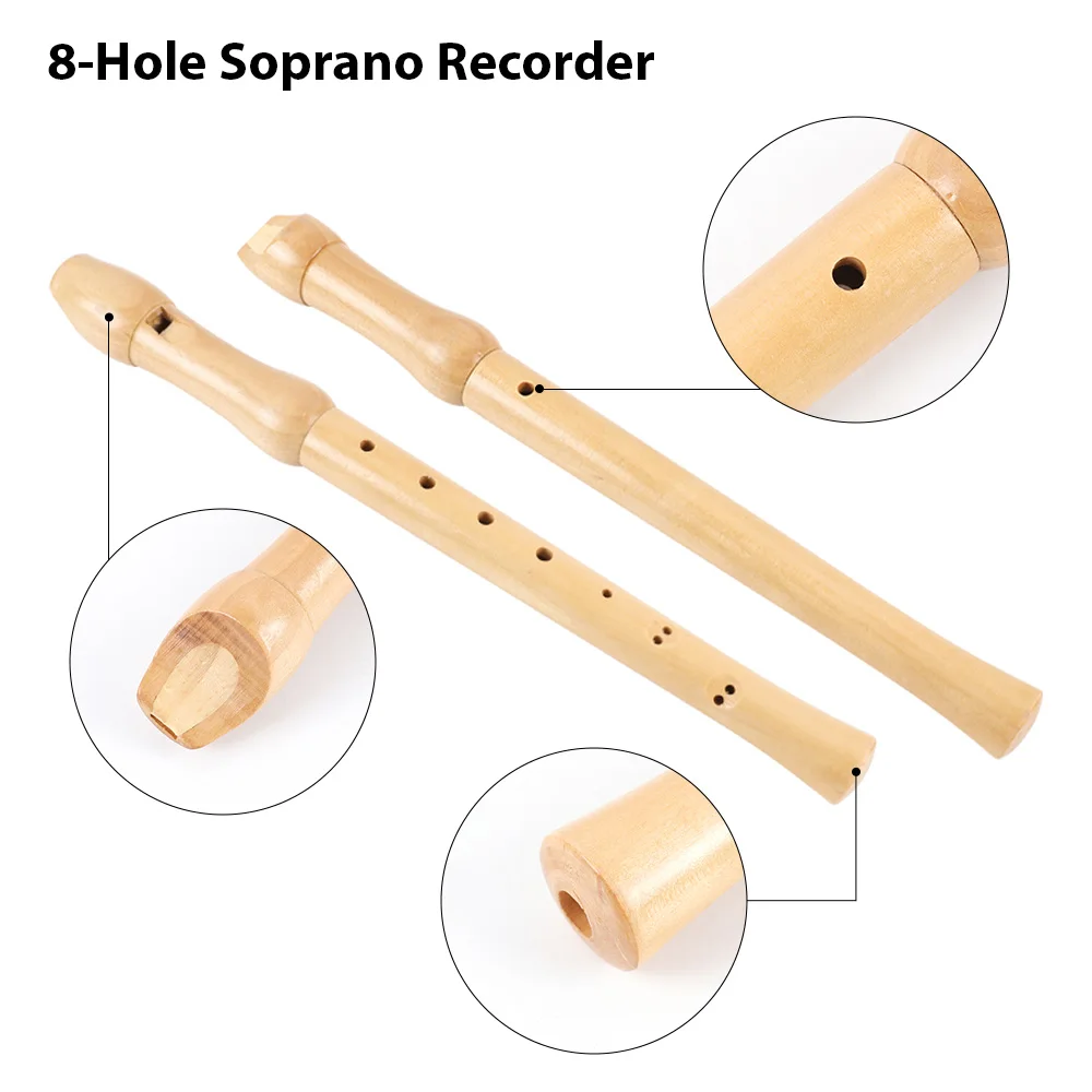 8-Hole Soprano Recorder Instrument High Pitched C-Tone Flute Soprano Recorder Clarinet with Cleaning Stick Wooden for Beginners