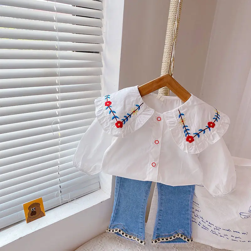 Girls' Shirts Spring and Autumn New Baby Fashionable Pure Cotton Shirts New Korean Children's Top 0-6Y