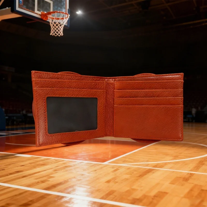 RFID Barrier Leather Men's Basketball, Football, Burger Wallet, PU Leather Double Fold Card Clip, Zippered Coin Pocket
