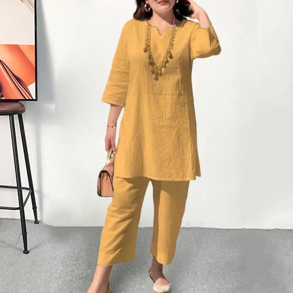 1 Set Two Pieces Set pant sets V-Neck Lady Summer Suit Casual Tee Shirt Long Pants sets for women 2 pieces
