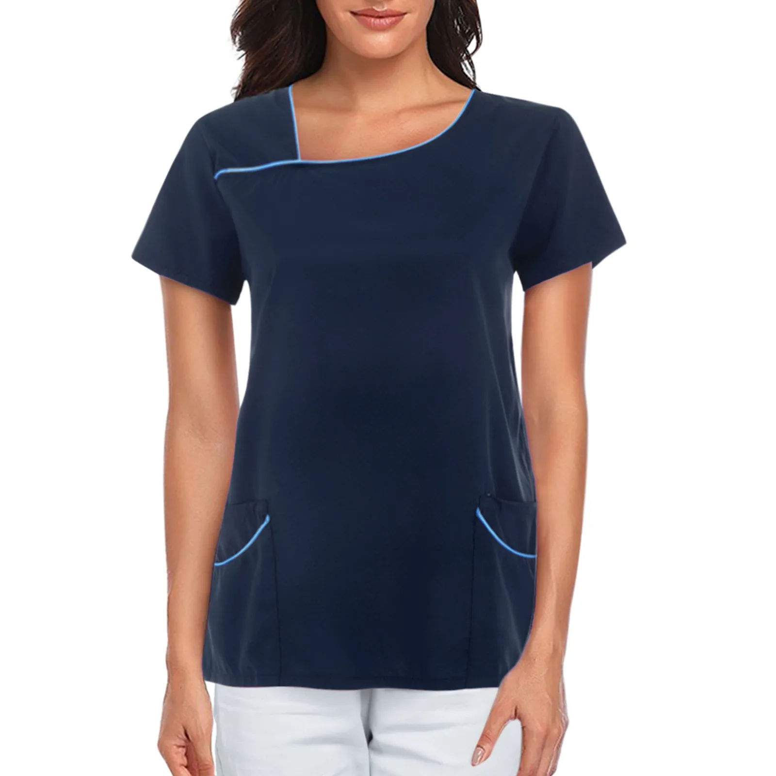 Nurse Scrubs Top Nurse Uniform Dress Nurse Uniform Suits Nurse Uniform Workwear Women Short Sleeve V-neck Solid Color Nursing Blouse Working Uniforms Overalls Top