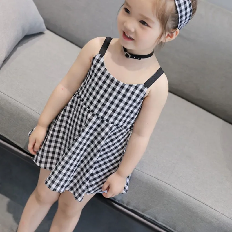 Summer Kids Dress Toddler Girls Princess Plaid Strap Dress Kids Baby Sleeveless Dresses Outfits Vestido Festa Infantil 1-5Years
