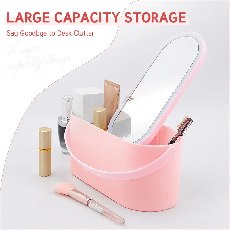 Portable Cosmetic LED Light Mirror with Makeup Organizer Box