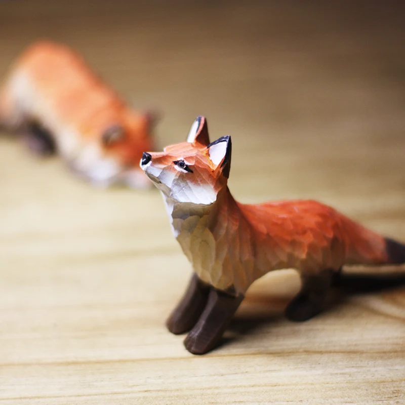 

Fox wood carving decoration handmade solid wood red fox white fox nine-tail fox creative decoration statues for decoration
