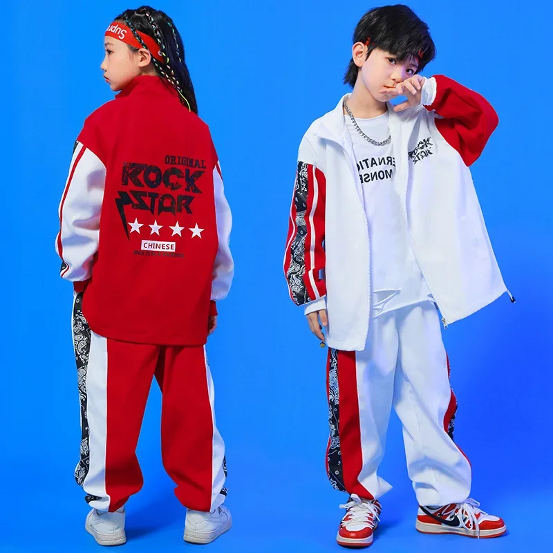 

Print Zip Up Bomber Jacket Top Casual Jogger Pants Jazz Dance Costume Clothes Wear Outfits Set Kid Hip Hop Clothing