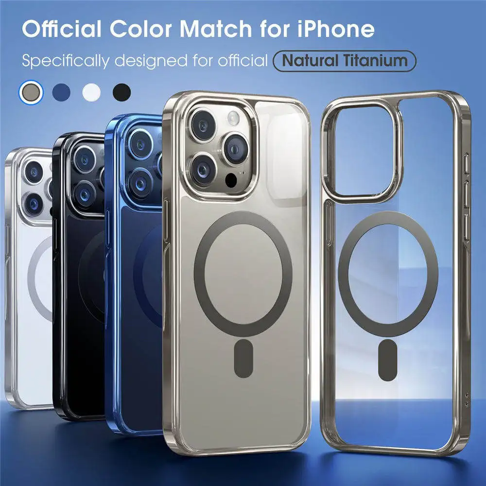 Custodia Sottile Magnetica Originale In Titanio Trasparente Per Iphone 15 Pro Max 15 14 13 12 Mag Cover Posteriore Sicura