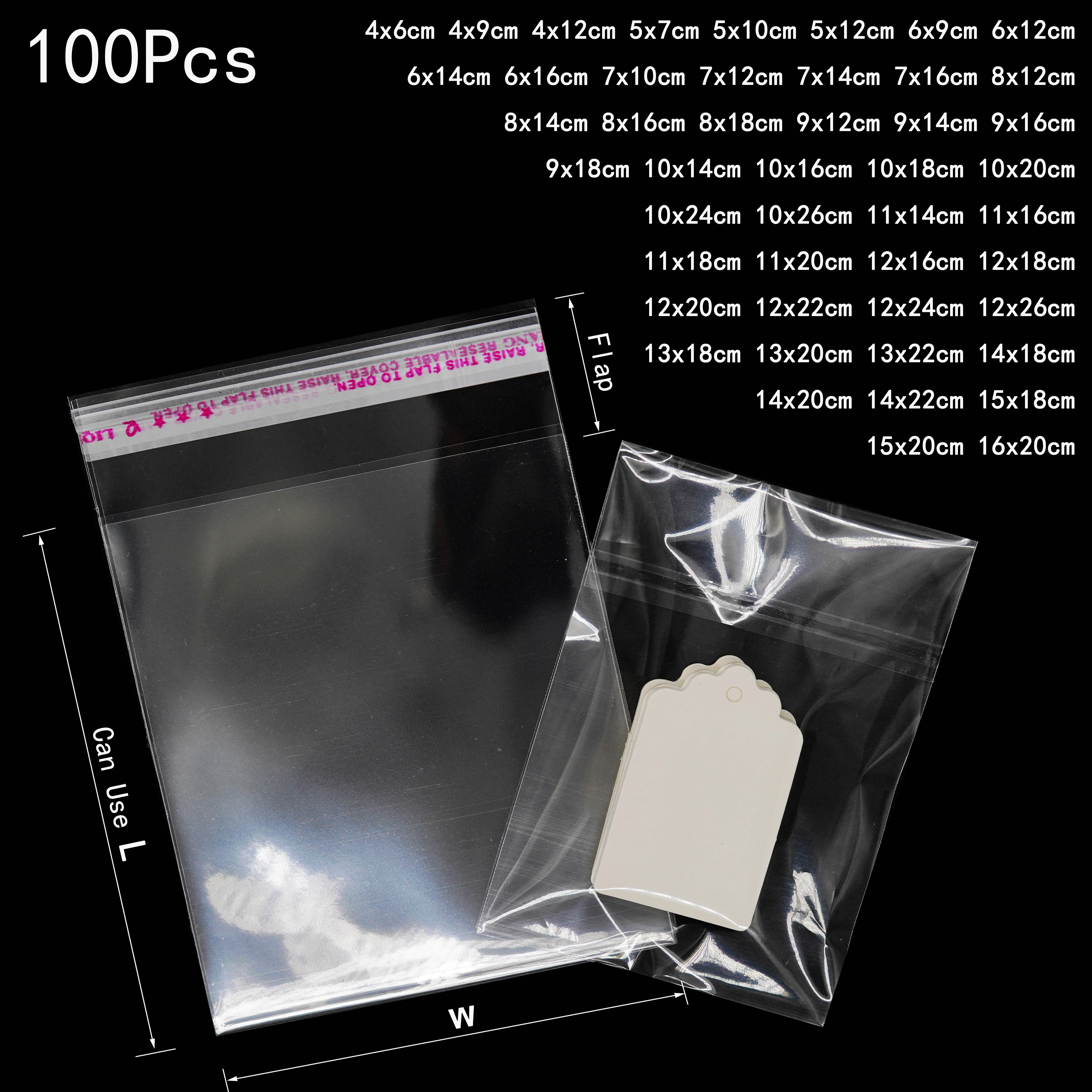 100PCS Cookie Candy Jewelry Gift Pack Bags OPP Transparent Self Adhesive Plastic 