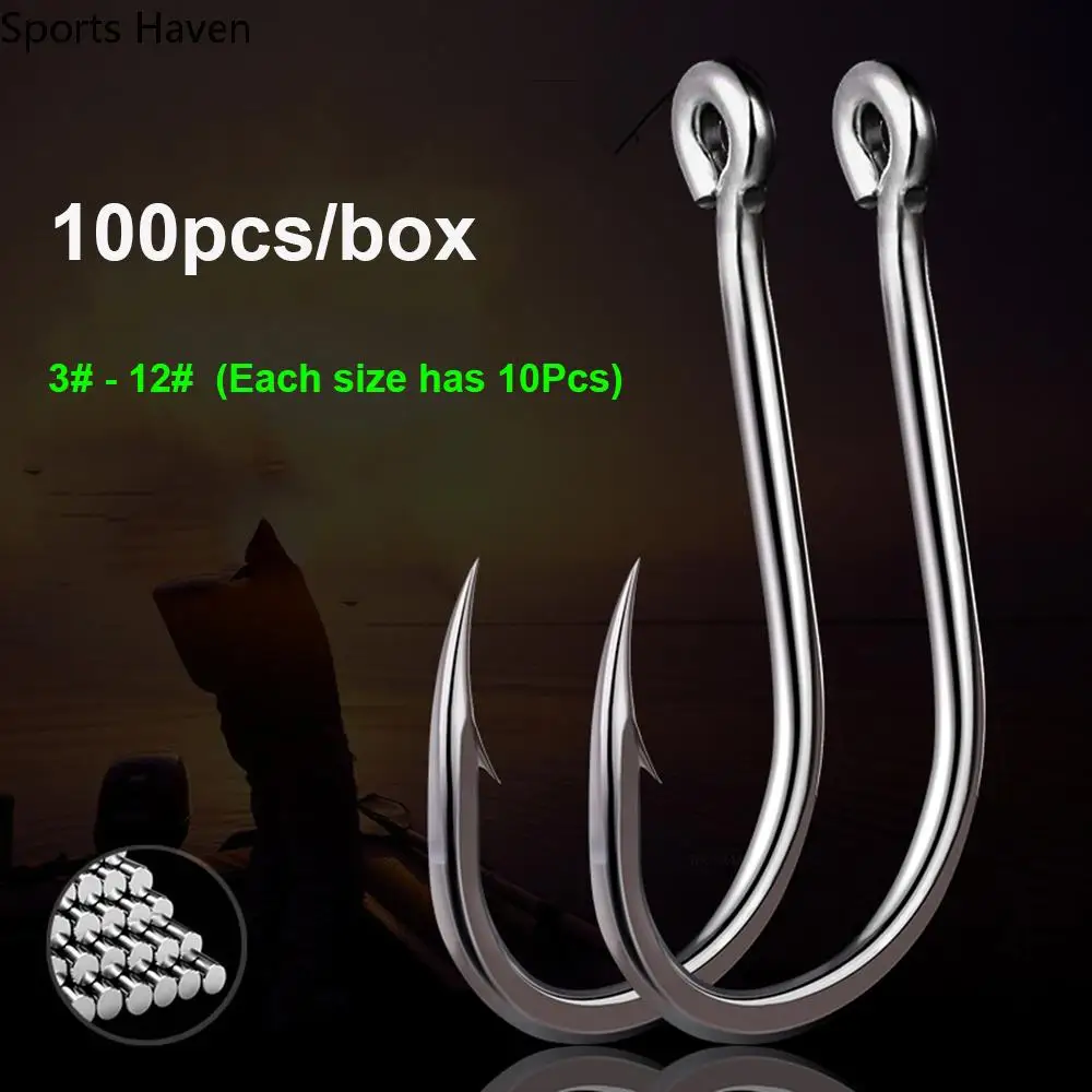 

100PCS Single Circle Sea Fishing Barbed Fishing Hooks 3# - 12# High Carbon Steel Carp Hook Fishing Accessories