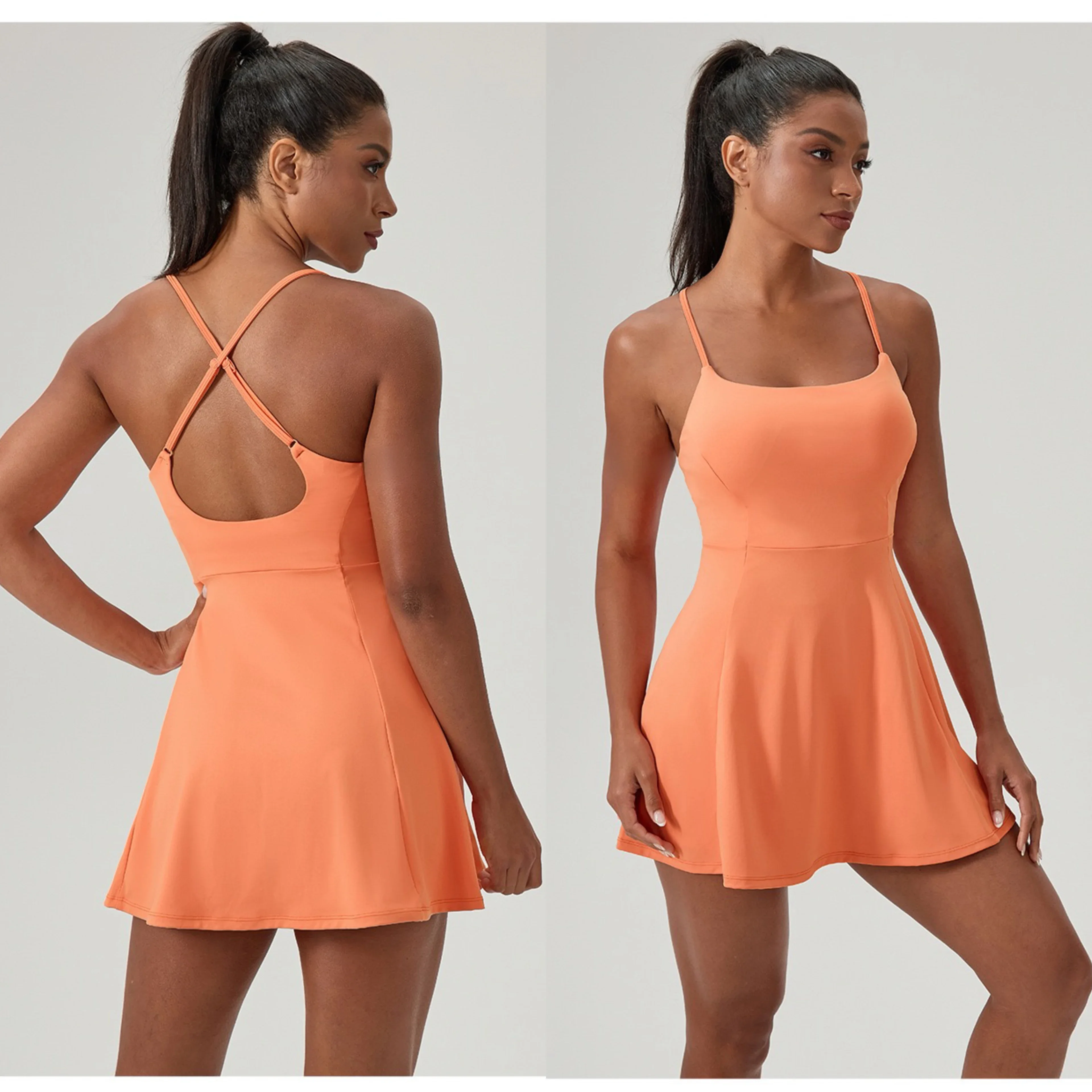 S-2XL One Piece Tennis Dress With Shorts&Chest Pads Golf Dress Workout Trainning Skirts Sleeveless Quick-Dry Athletic Dresses