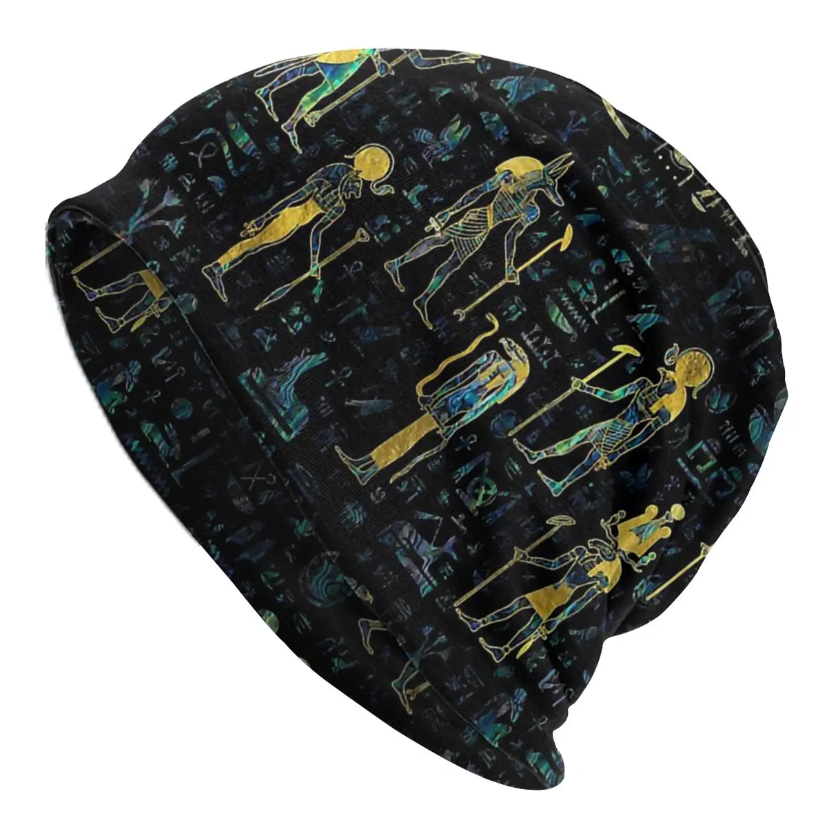 

Gods And Hieroglyphs Abalone And Gold Bonnet Homme Fashion Thin Skullies Beanies Ancient Egypt Egyptian Caps For Men Women Hats