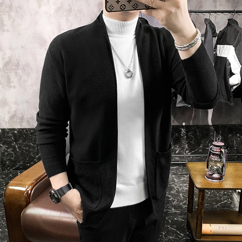 Chaquetas de punto para hombre, abrigo de suéter de color sólido para hombre, cuello en V, cárdigan suave de piel de conejo, prendas de vestir exteriores