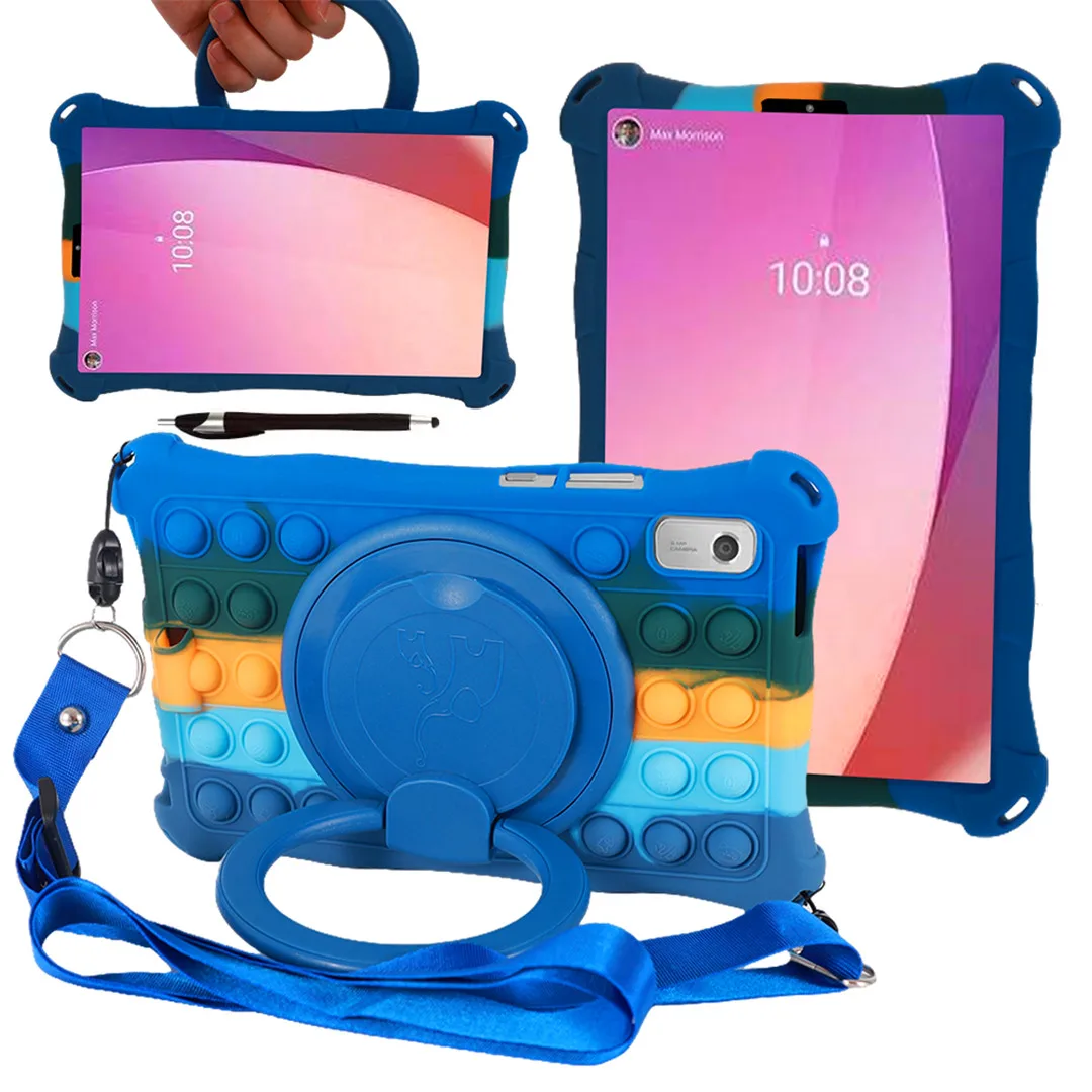 Kids-Friendly Soft Bubble Silicone Tablet Case with Stand & Shoulder Strap