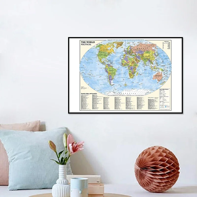 59x42cmThe Map of World in English Decorative Hanging Picture Canvas Classic Edition Poster and Print Travel Map School Supplies