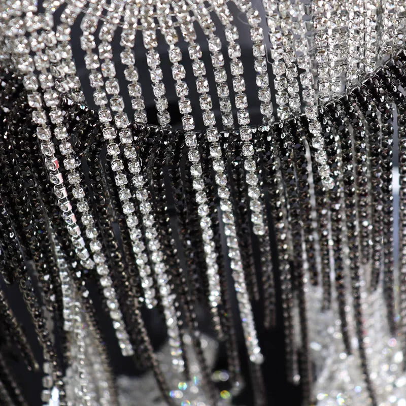 원피스 코스튬 쿠튀르 스파클 프린지, 넓은 라인스톤 체인 프린지, 패션 라인스톤 프린지, 전등갓 프린지, 50cm 길이, 11.5cm