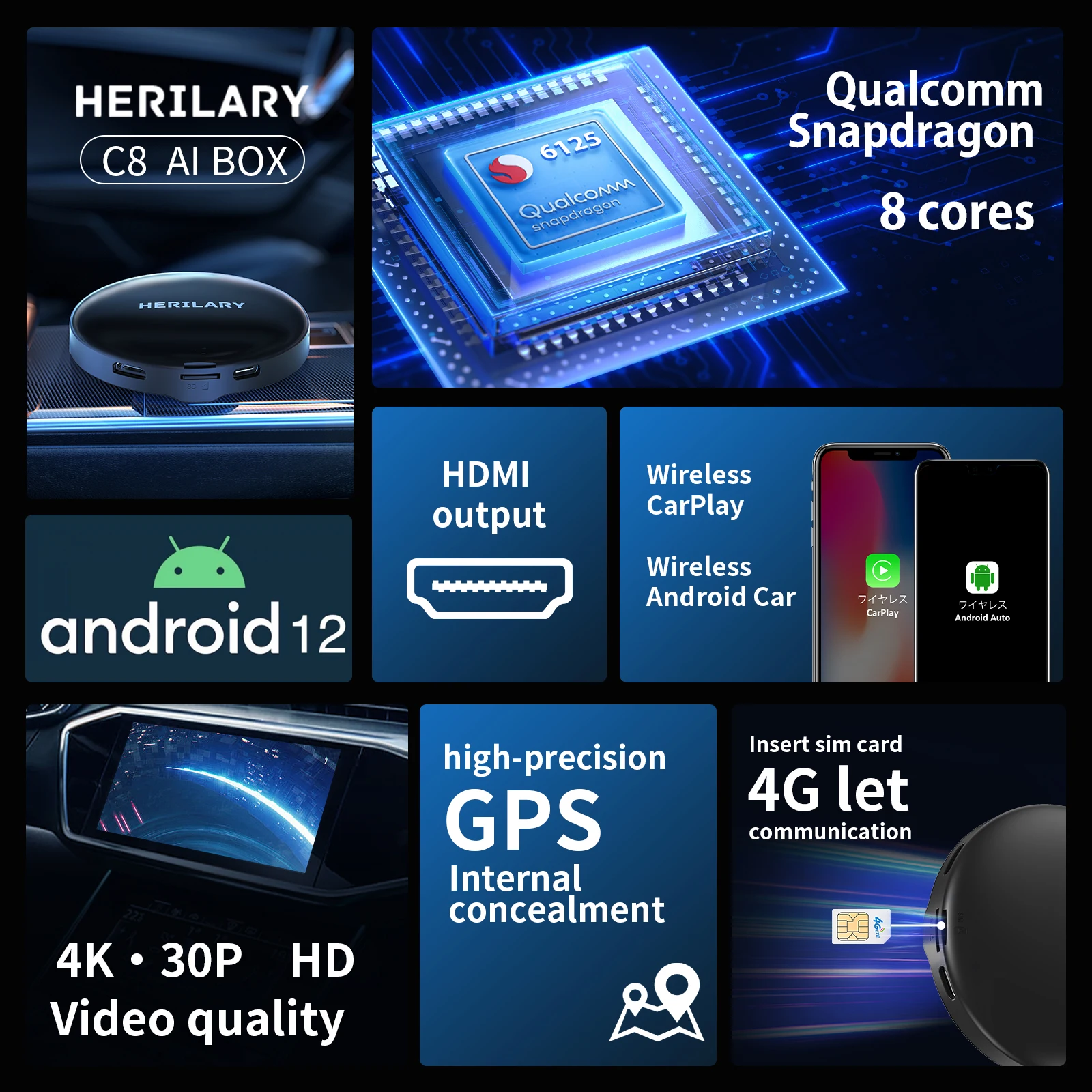 Leranda Carplay Ai Box Android 12 Netflix Iptv 2023 System Wireless CarPlay Android Auto QCM665 4G+64GB 8-Core With HDMI Output