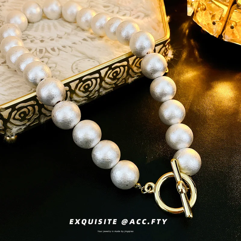 

Baroque Pearl Cotton Ball OT Buckle Necklace European and American Inschoker Necklace for Women