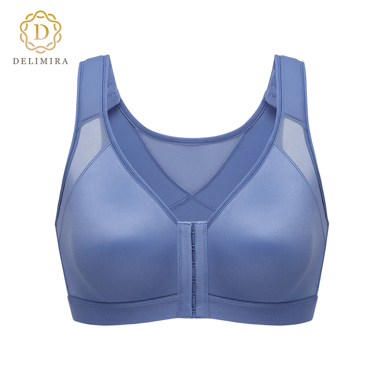 DELIMIRA Women's Plus Size Full Coverage Front Closure Wire Free Back