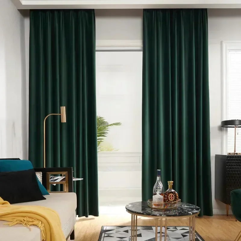 Window Curtains decor curtains Dark Green Velvet Curtain Solid Color Thickened For Living Room Bedroom Dining Room Partition Decoration