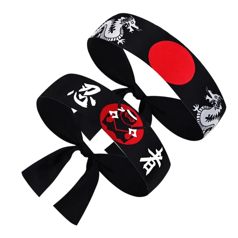 3x Ninja-hoofdbanden - Japanse Stijl, Karate/sushi Kok Accessoires, Polyester, 91 Cm Lang, Verschillende Kleuren