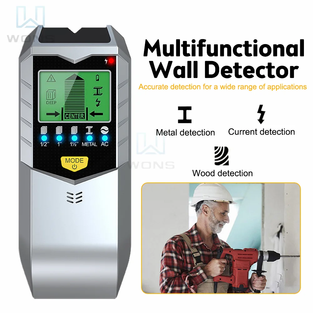 

5 In 1 Metal Detector Find Metal Wood Studs AC Cable Wires Depth Tracker Wall Scanner Stud Finder Green Backlit LCD HD Display