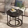 Round Nesting Coffee Table Side Set of 2 End Tables for Living Room Bedroom Balcony,Faux Marble Wooden Table 23.6IN Accent Large 4