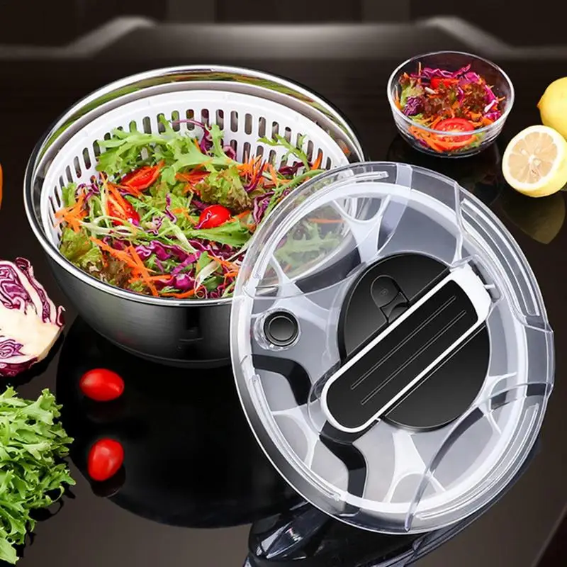 

Vegetables Salad Spinner Stainless Steel Manual Vegetable Fruit Dryer Drainer Lettuce Washing Vegetable Fruit Dryer Drainer
