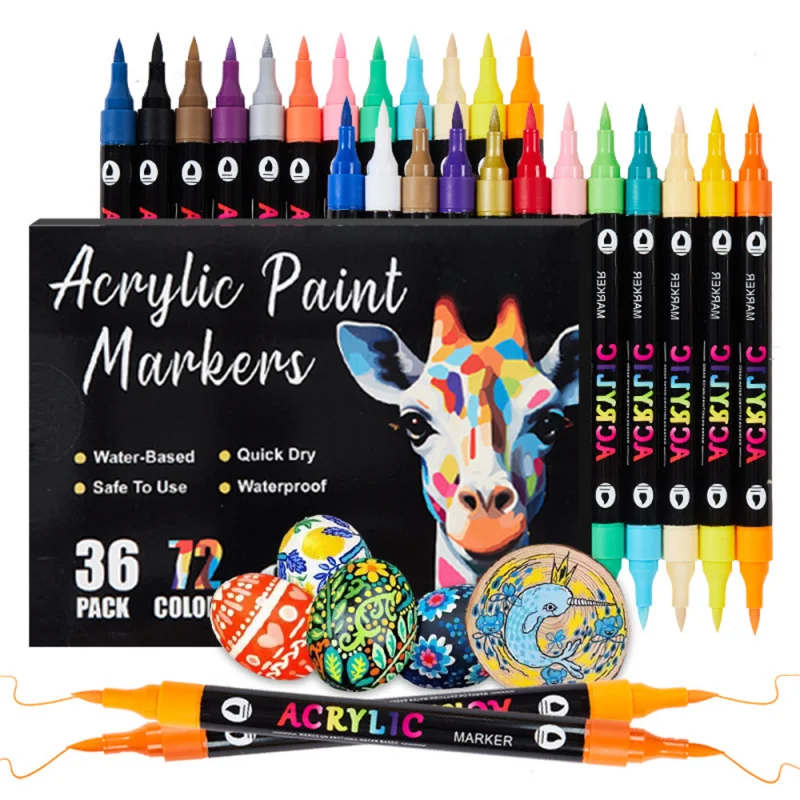 Dual Acrylic Paint Markers Set With Brush And Fine Tip For Art_voghion.com