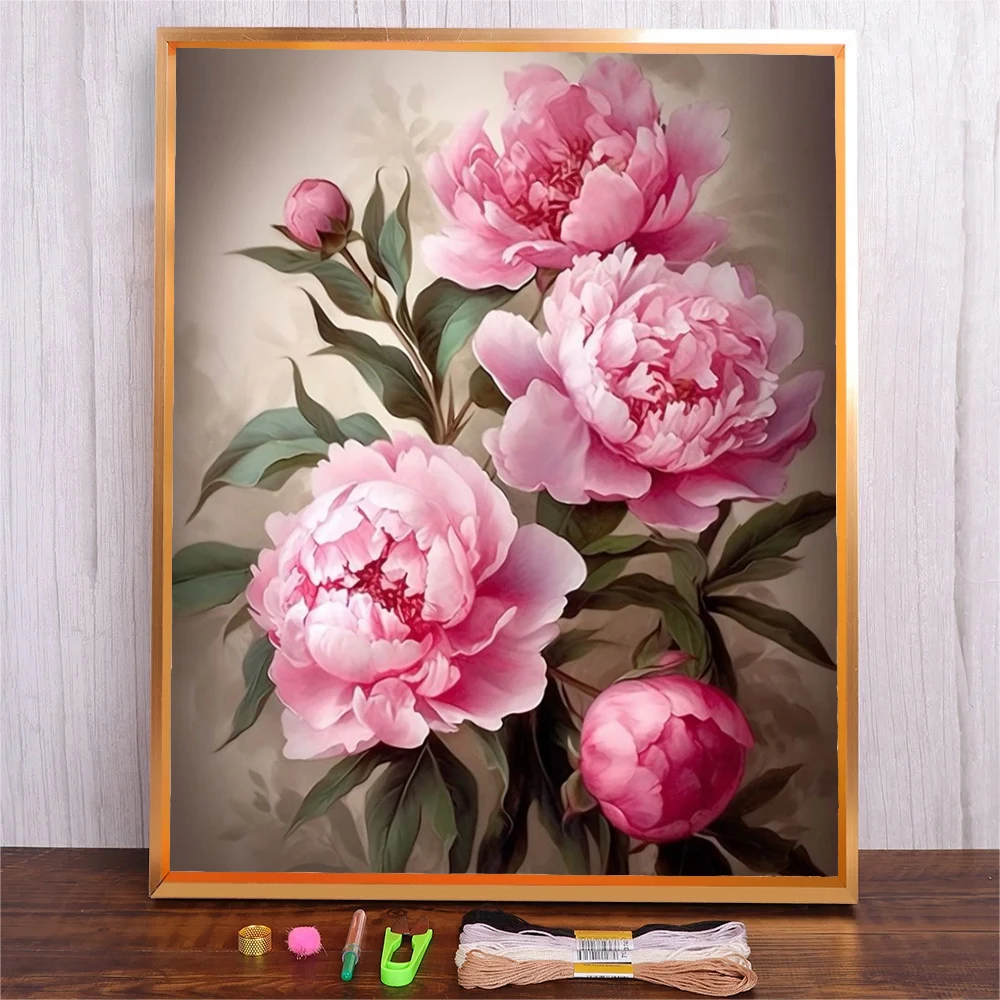 Peony Embroidery Kit For Beginners Adults Home Wall Decor Hanging Pictures Plant Needlework DIY Craft Set