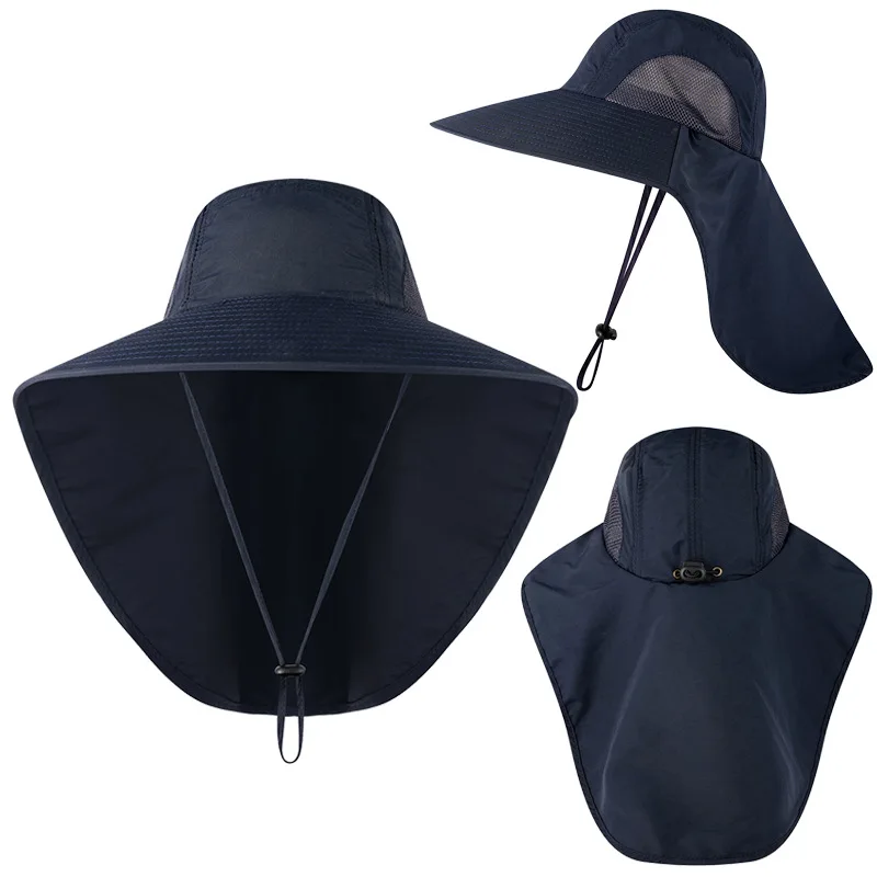 Sewing Side Mesh UPF40+ Cape Fishing Hat Nylon Quick Drying Large Widen Brim Fisherman Boonie Sun Visor Satin Pattern Sun Caps