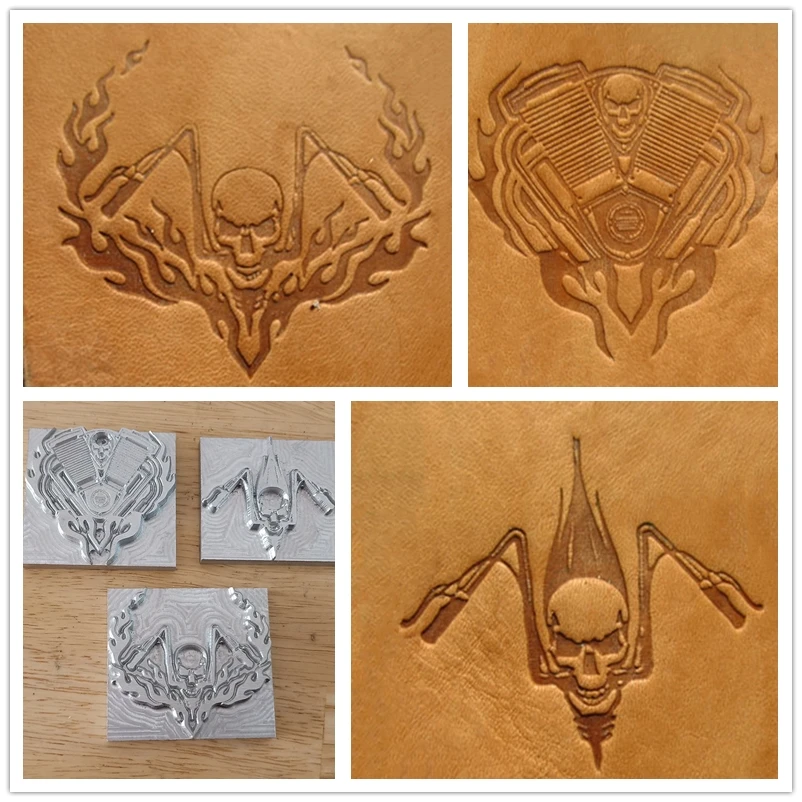 Motorcycle Skeleton Skull pattern Leather Carving Embossing Mold DIY Tool Stamp Punch Stamping Printing Tool for Leather Working